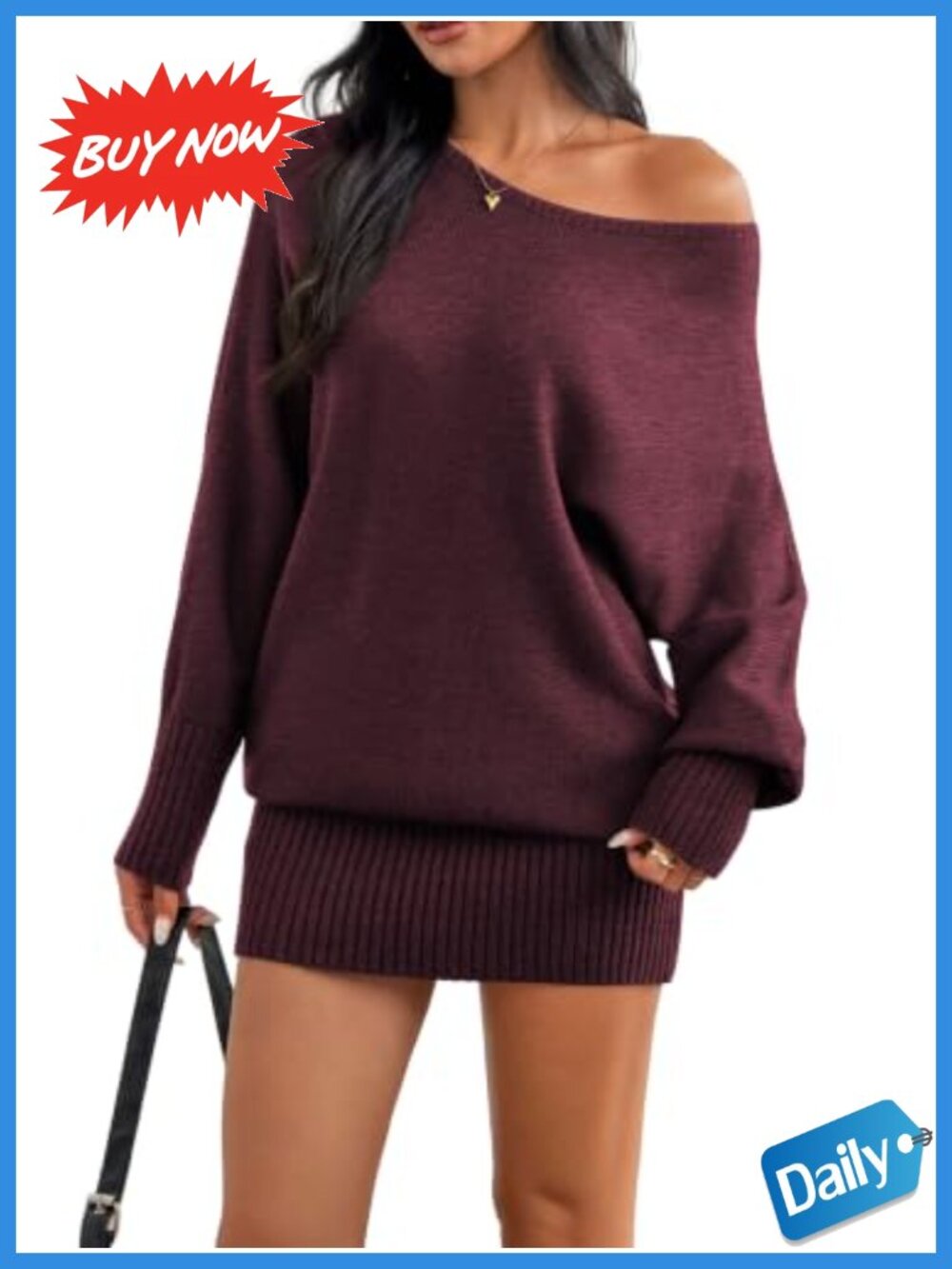 Off The Shoulder Rib Knit Sweater Dress Long Sleeve Pullover Women's